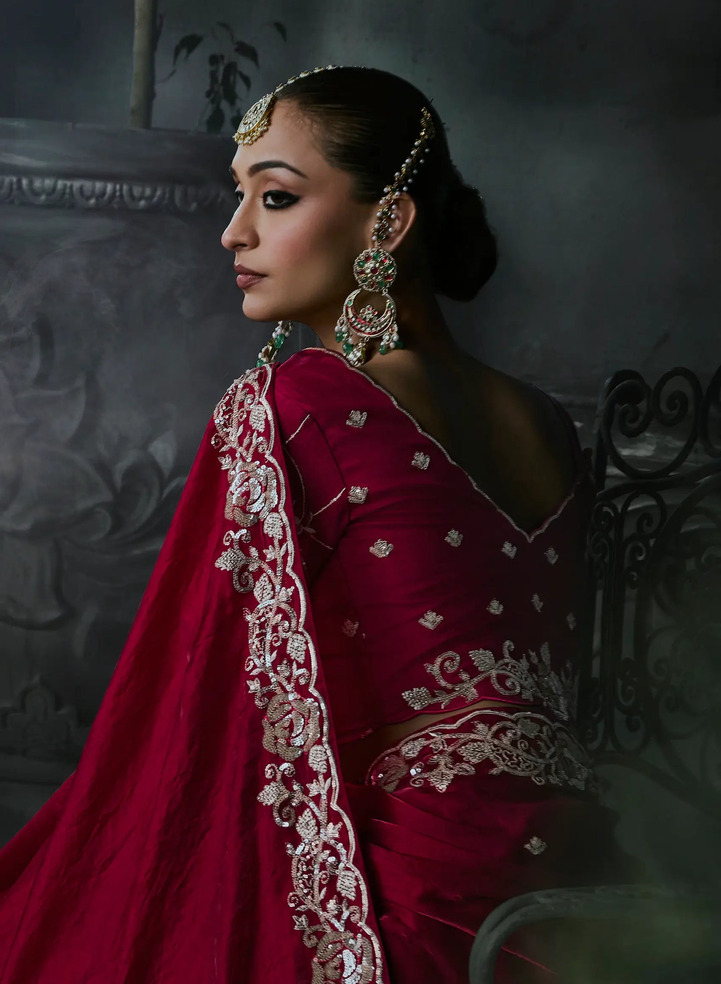 Ruby Red silk Embroidered Saree