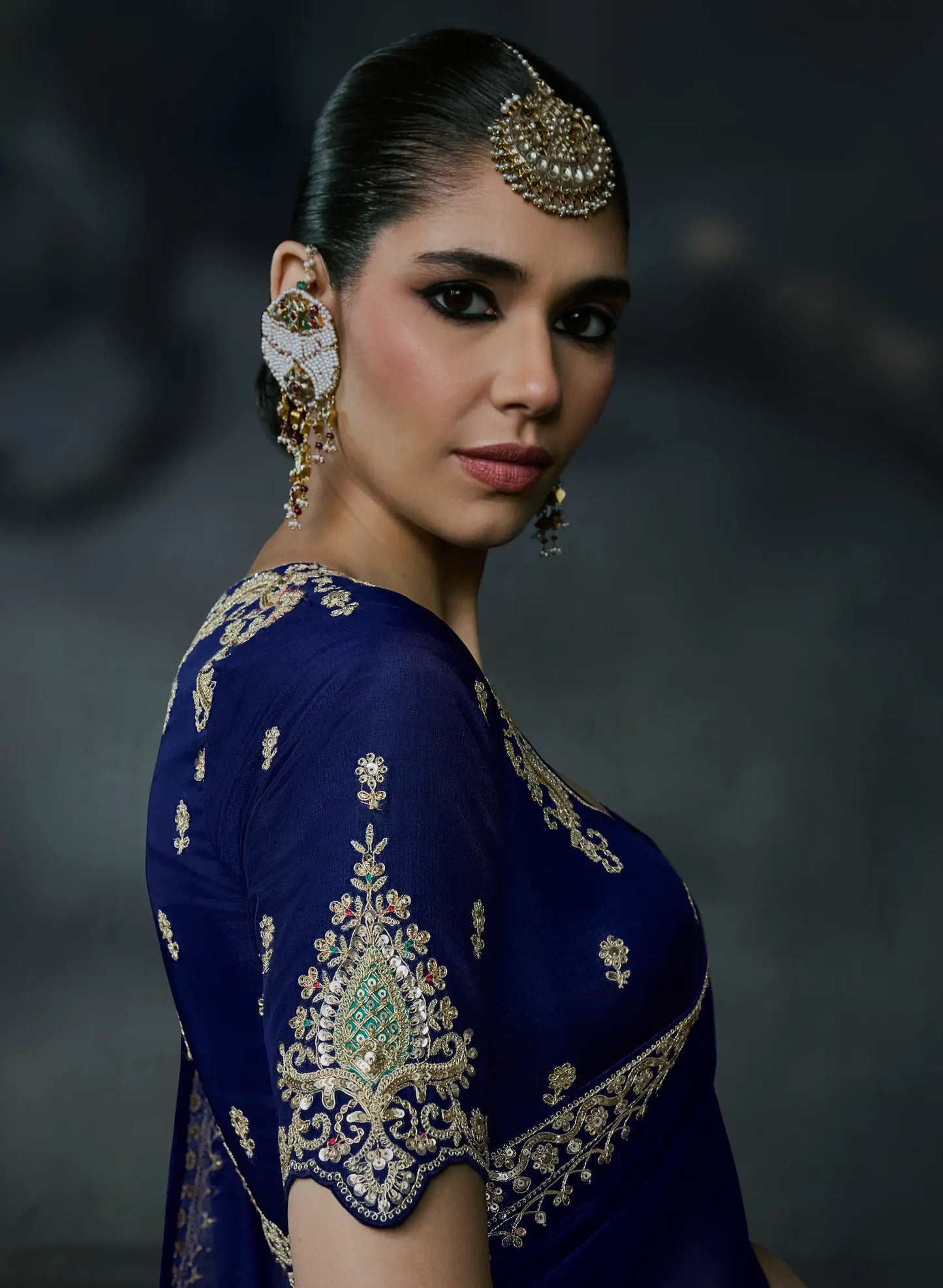 Deep Blue Tissue silk Embroidered Saree