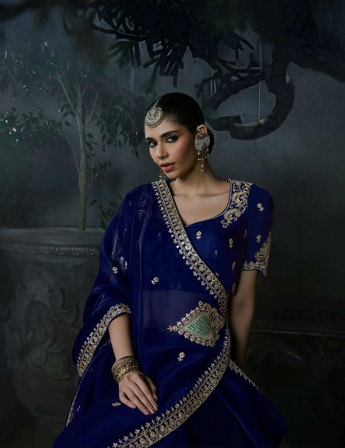 Deep Blue Tissue silk Embroidered Saree