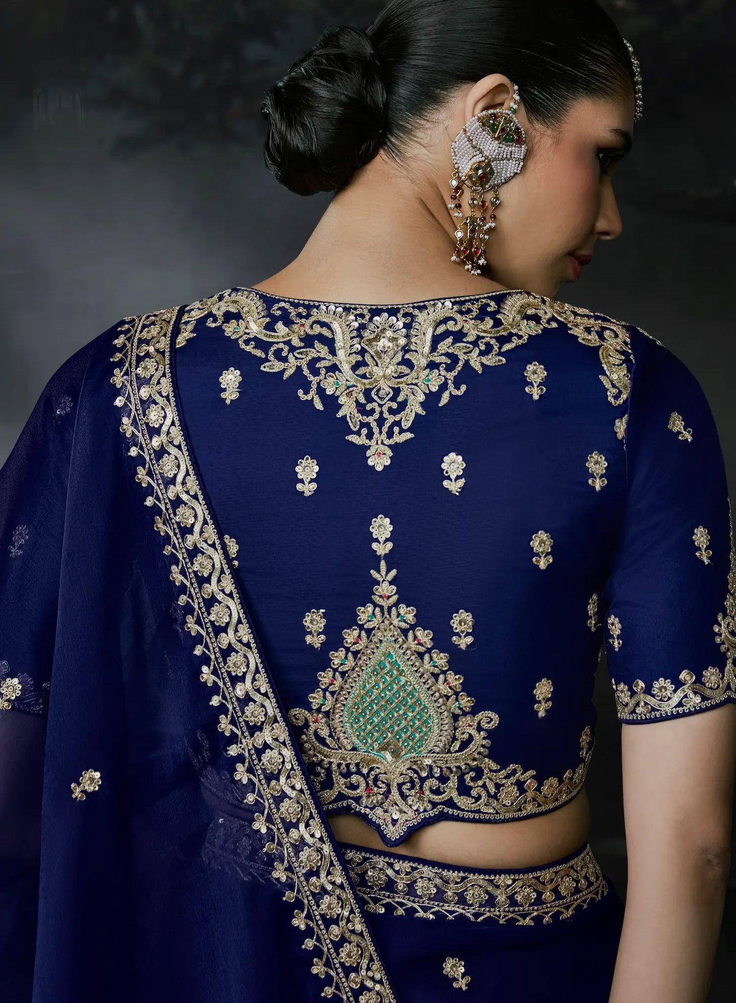 Deep Blue Tissue silk Embroidered Saree