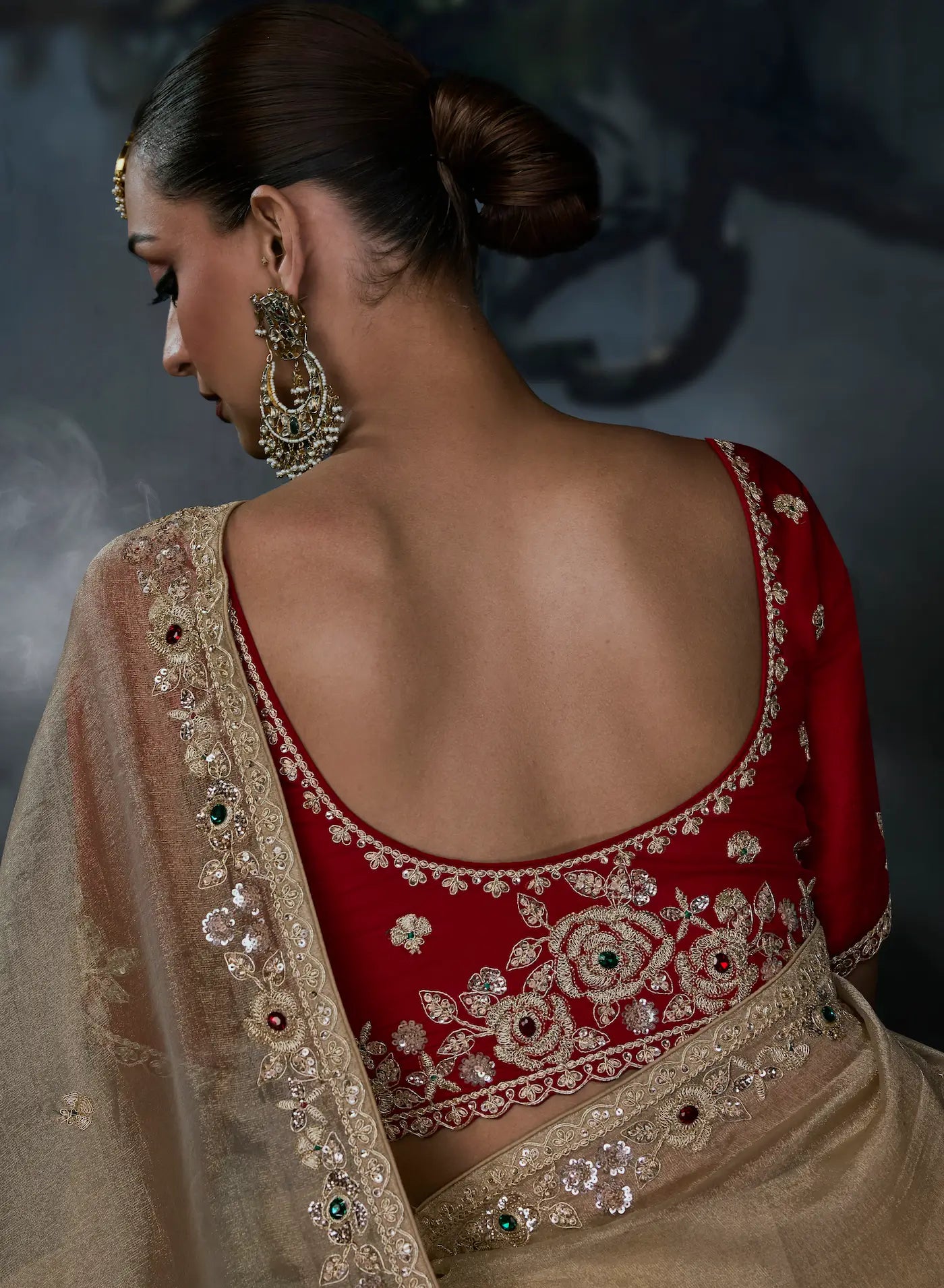 Golden Beige Tissue silk Embroidered Saree