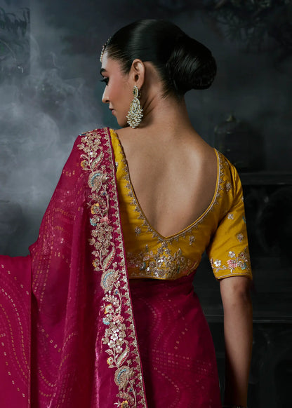 Rani Pink Satin silk Embroidered Saree