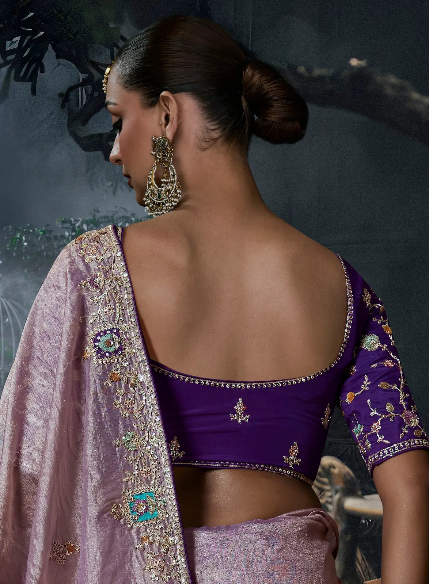 Lavender Tissue silk Embroidered Saree