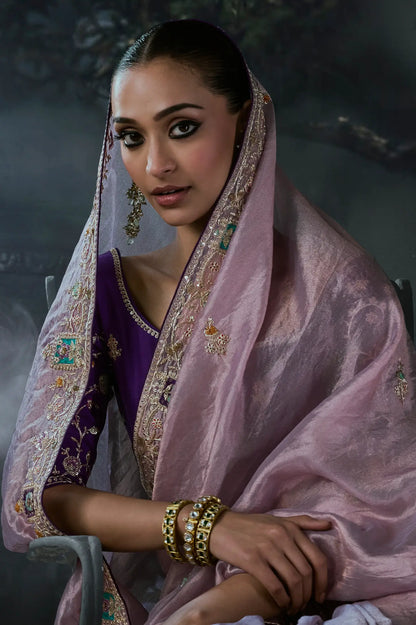 Lavender Tissue silk Embroidered Saree