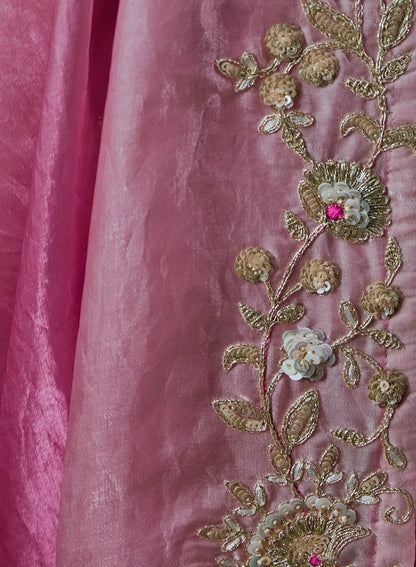 Pink-Ivory Tissue silk Embroidered Saree