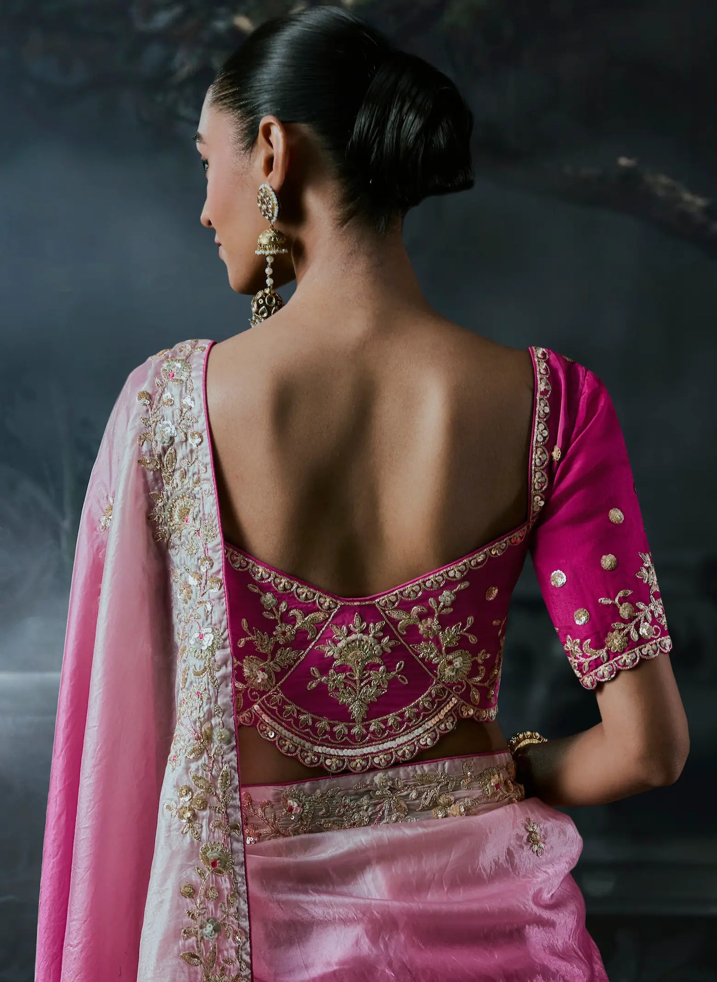 Pink-Ivory Tissue silk Embroidered Saree