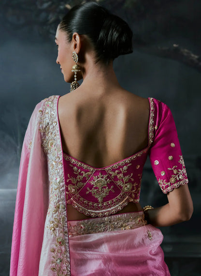 Pink-Ivory Tissue silk Embroidered Saree