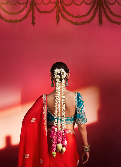 Chilli Red Embroidery & Beads Work Saree