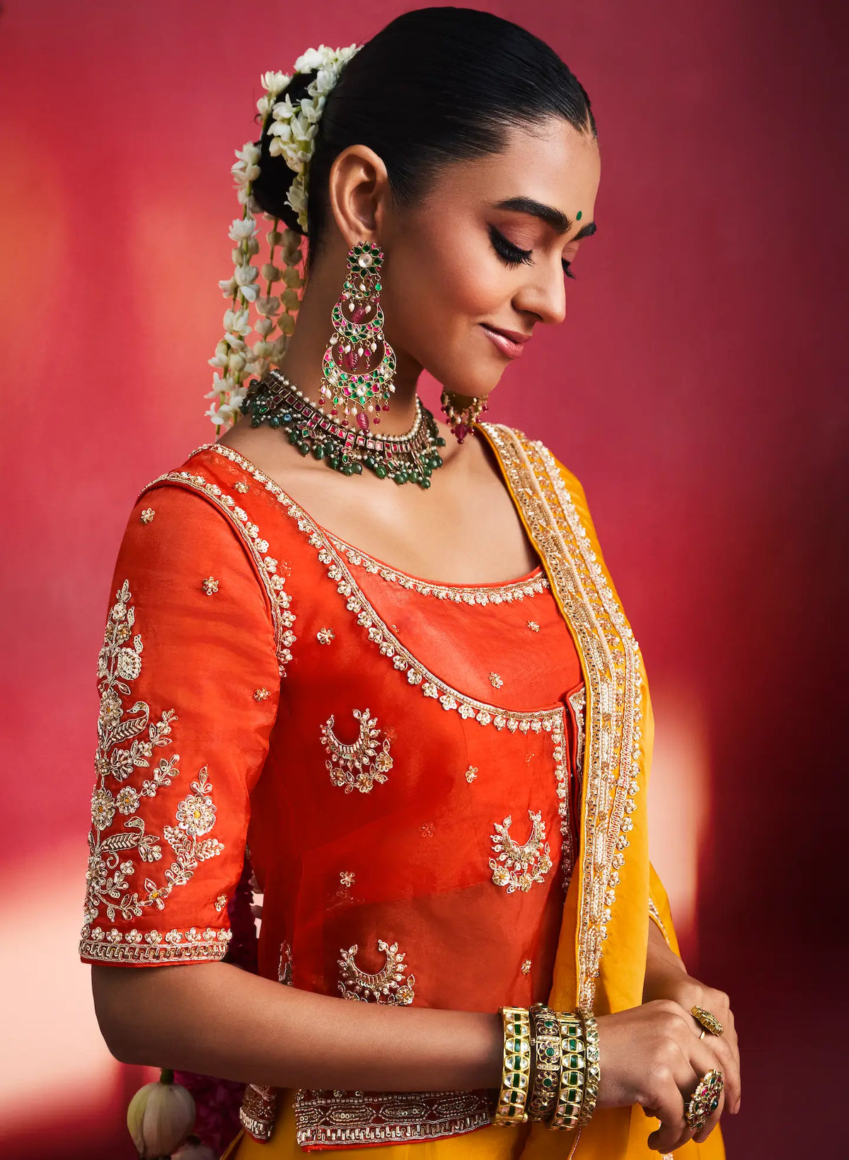 Golden Yellow Embroidery & Beads Work Saree