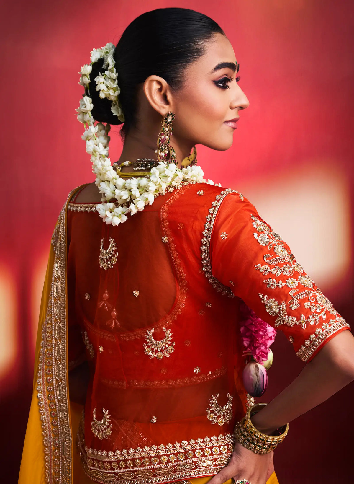 Golden Yellow Embroidery & Beads Work Saree