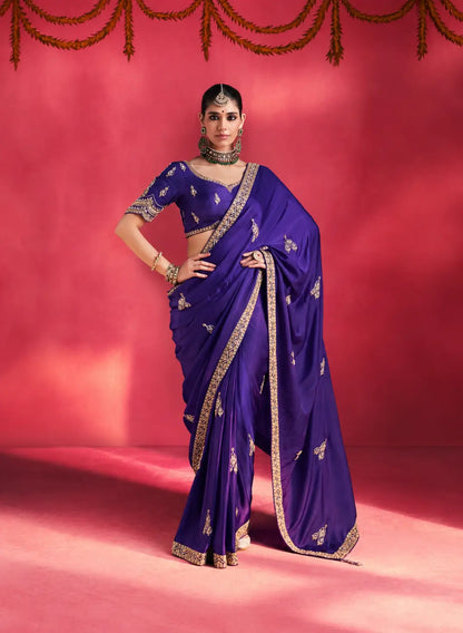 Iris Purple Embroidery & Beads Work Saree