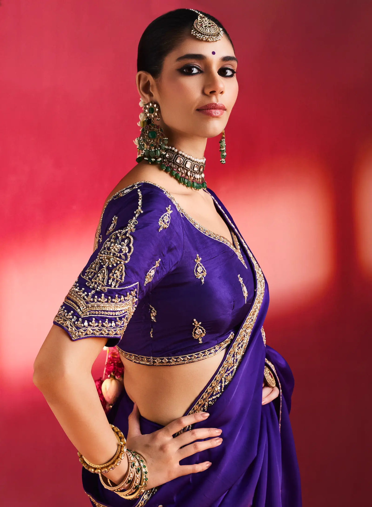 Iris Purple Embroidery & Beads Work Saree