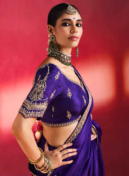Iris Purple Embroidery & Beads Work Saree