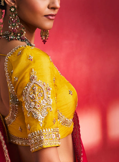 Rani Pink Embroidery & Beads Work Saree