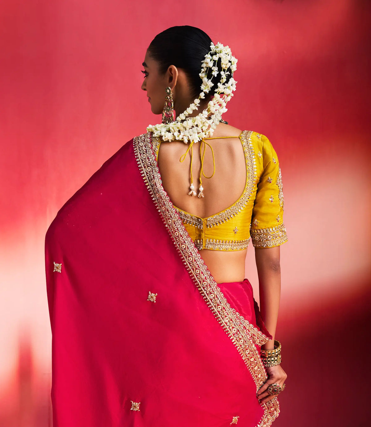 Rani Pink Embroidery & Beads Work Saree