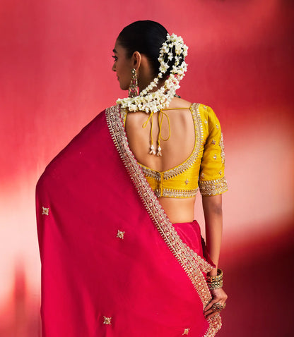 Rani Pink Embroidery & Beads Work Saree