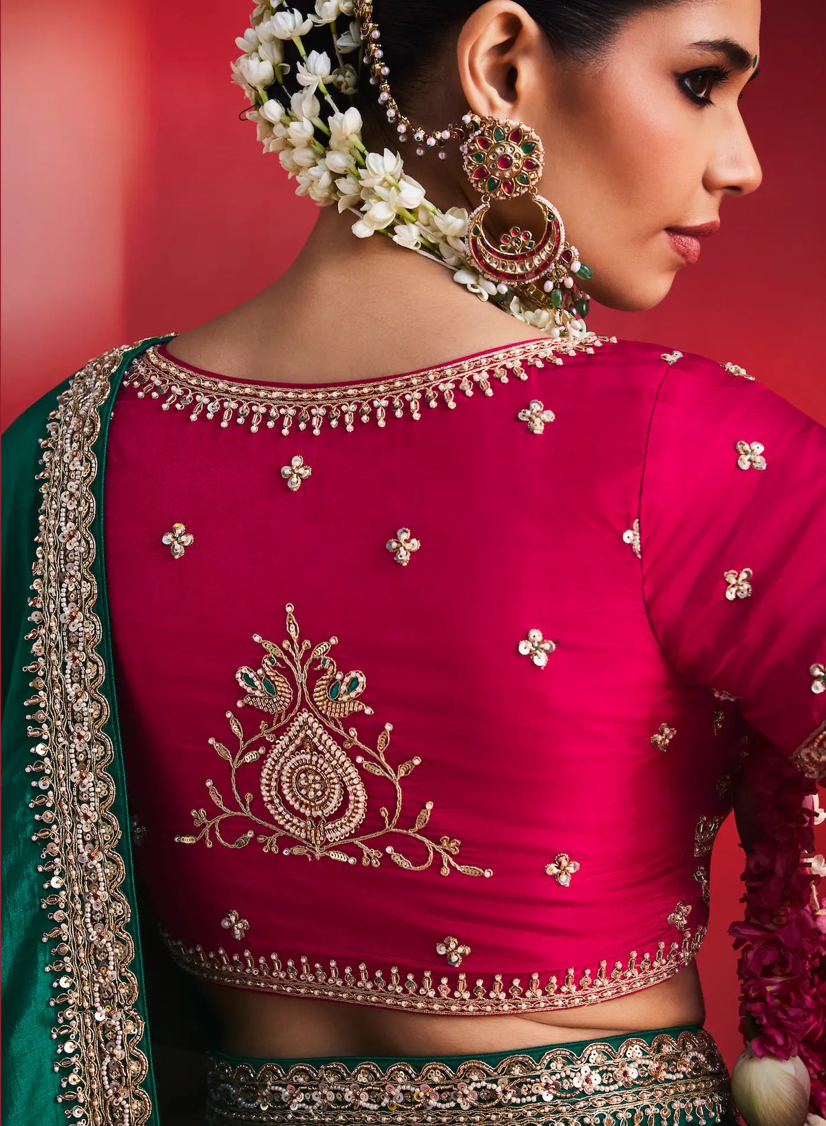 Teal Green Embroidery & Beads Work Saree
