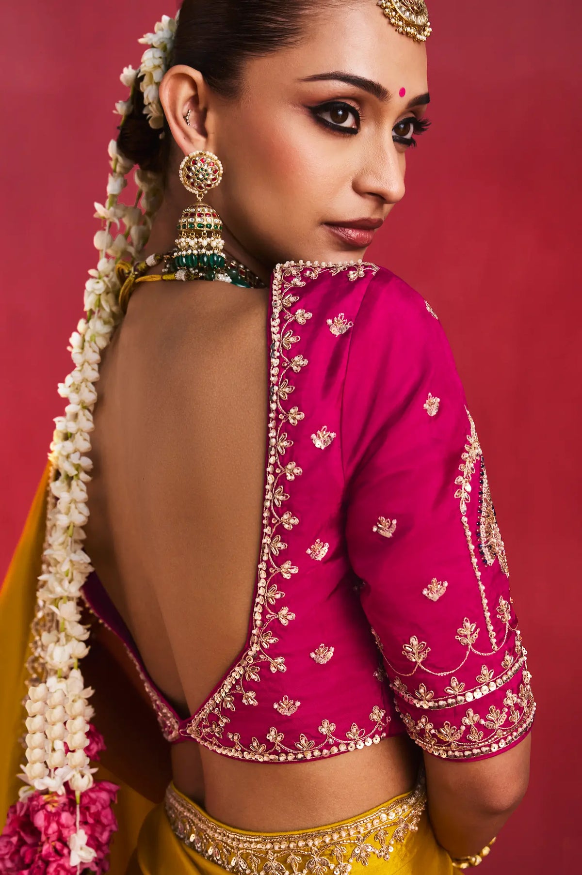 Classic Yelllow Embroidery & Beads Work Saree