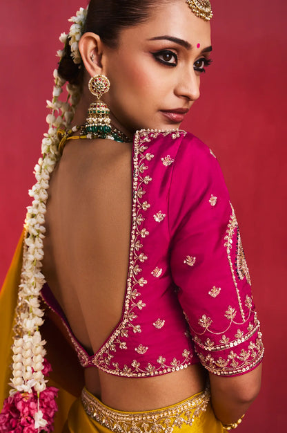 Classic Yelllow Embroidery & Beads Work Saree