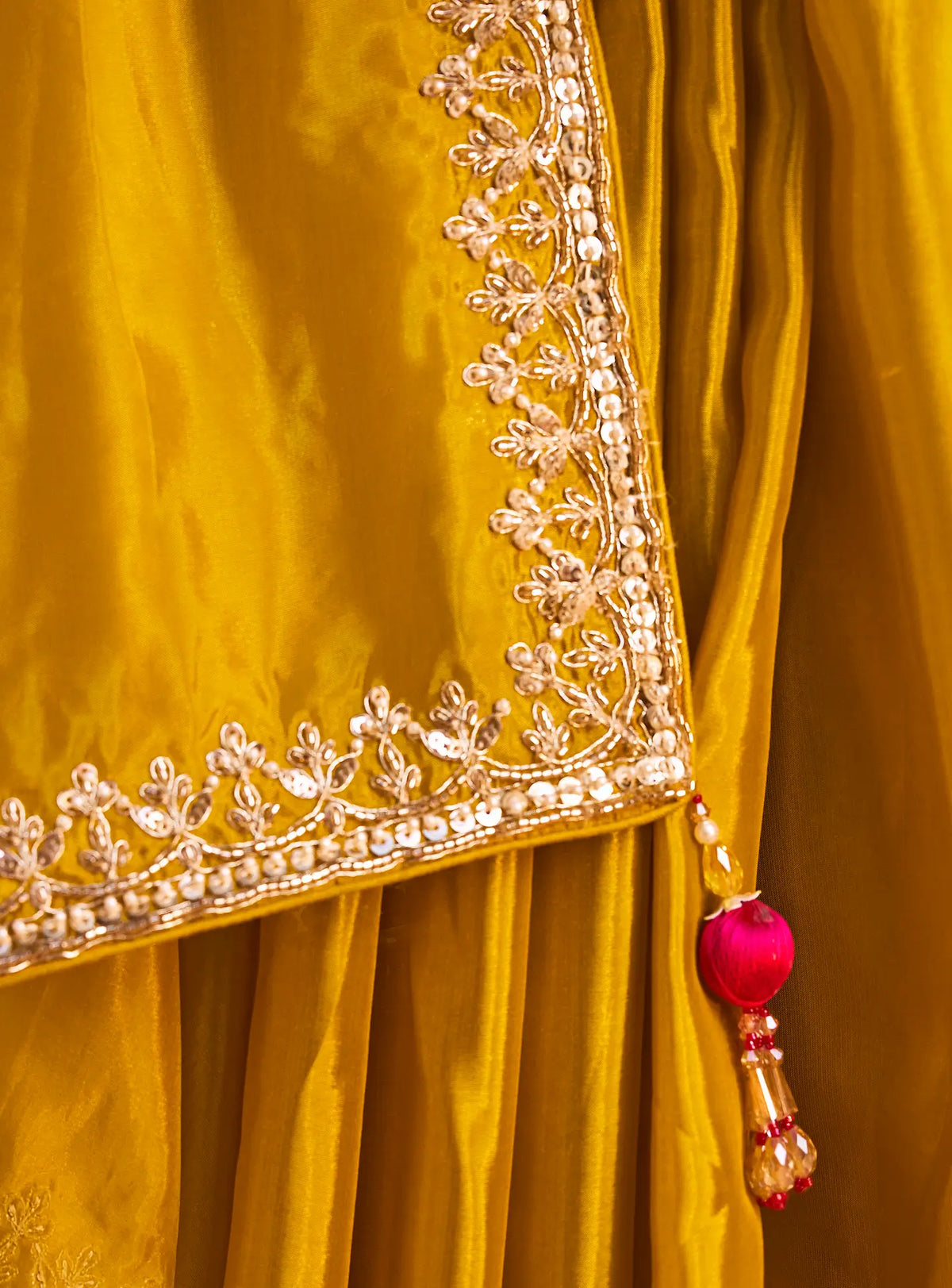 Classic Yelllow Embroidery & Beads Work Saree