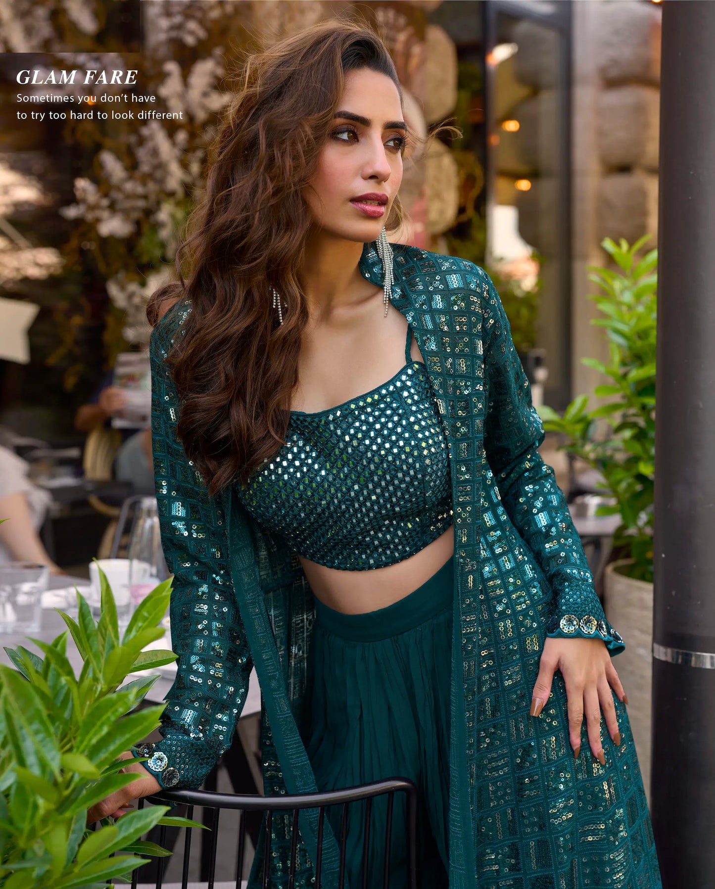 Deep Teal Heavy Embroidered Indo Western Set