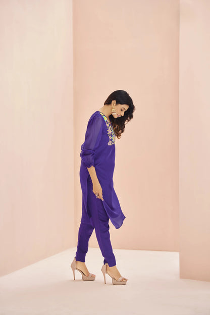 Purple Organza Salwar Suit With Handwork