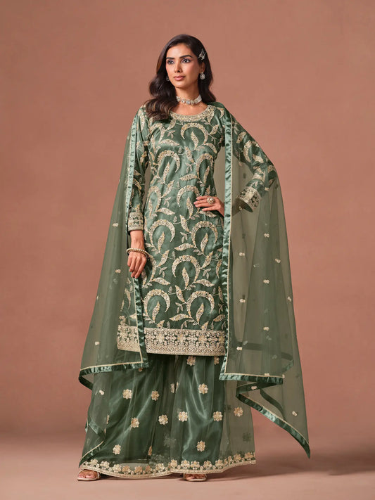 Sage Green Embroidered Salwar Suit