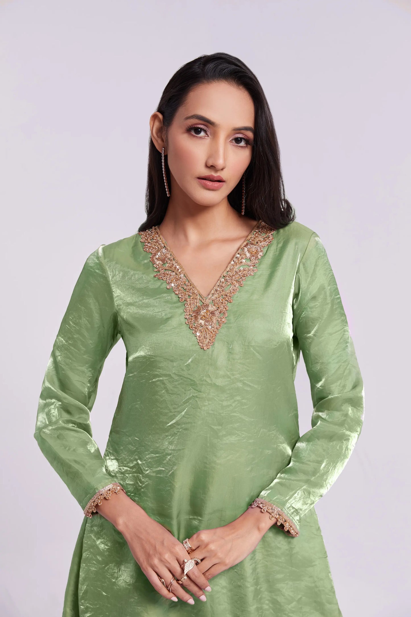 Pista Green Pure Organza Salwar Suit With Handwork