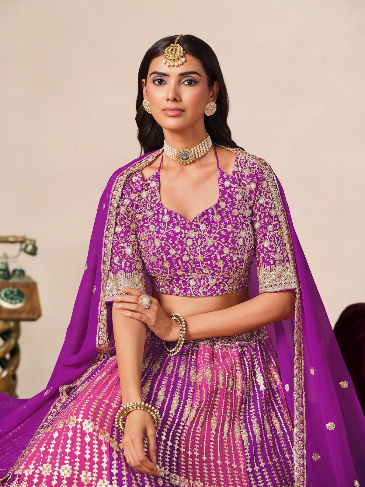 Purple-Pink Embroidered Lehenga Choli
