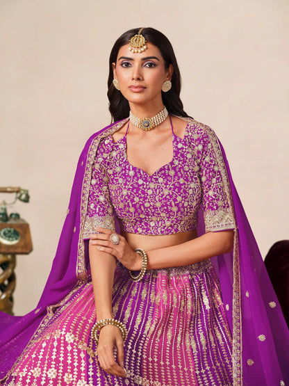 Purple-Pink Embroidered Lehenga Choli