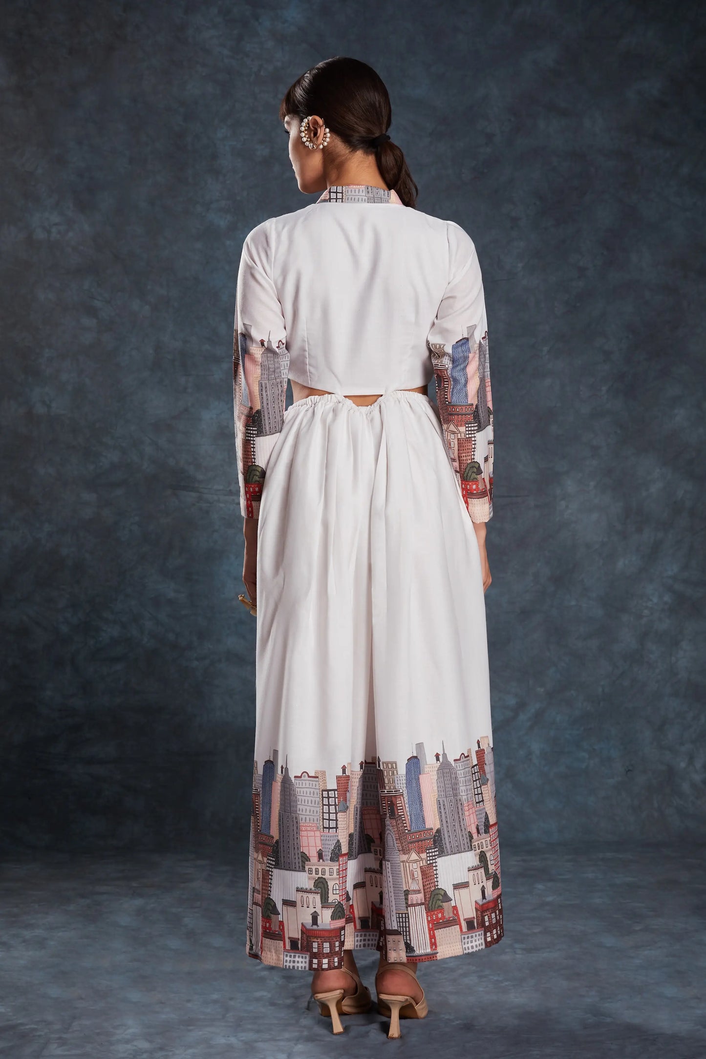 White Printed Linen Gown