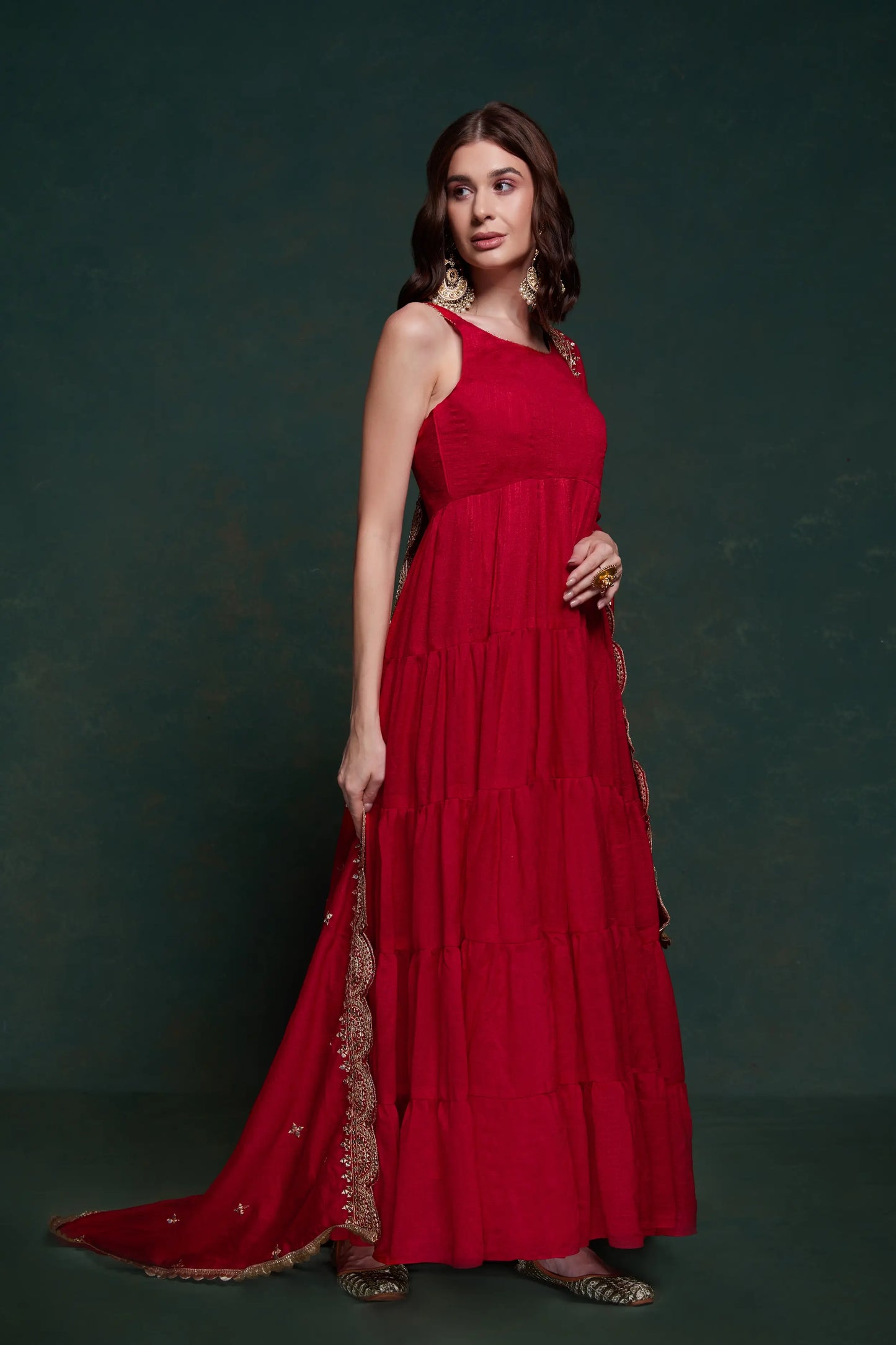 Red Georgette Gown With Dupatta