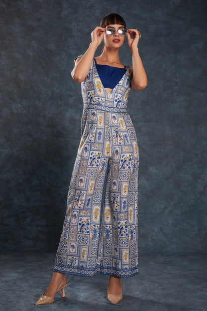 Navy Blue Printed Linen Co-ord Set