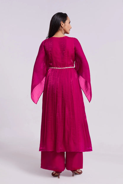 Pink Pure Organza Salwar Suit With Handwork