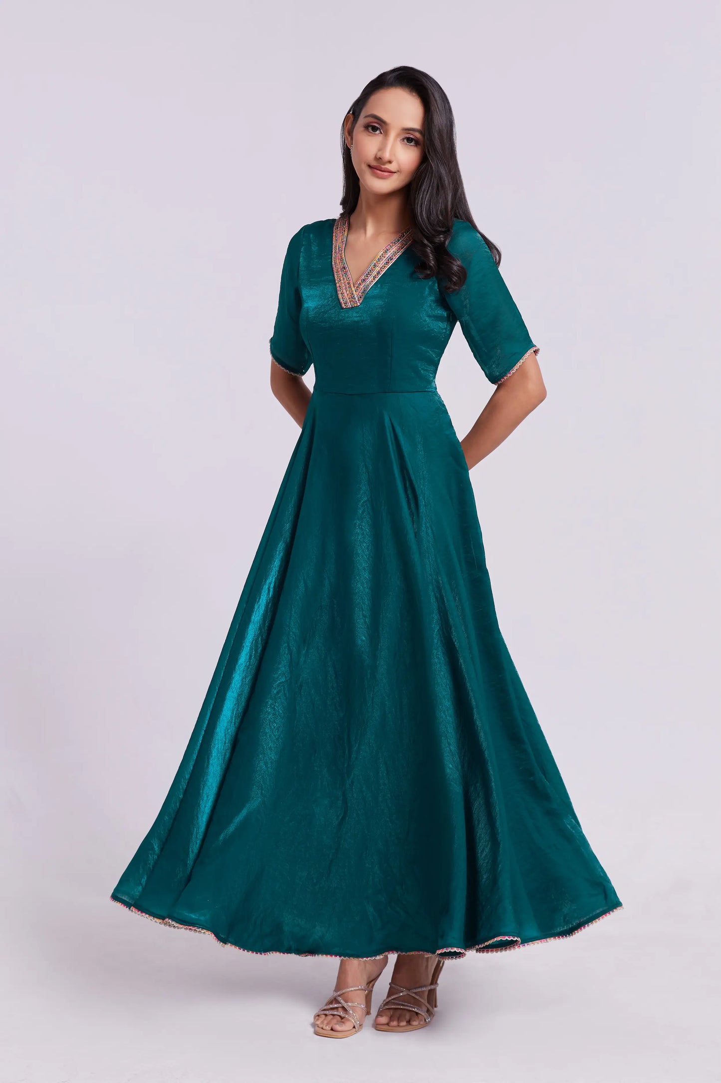 Peacock Blue Pure Organza Gown