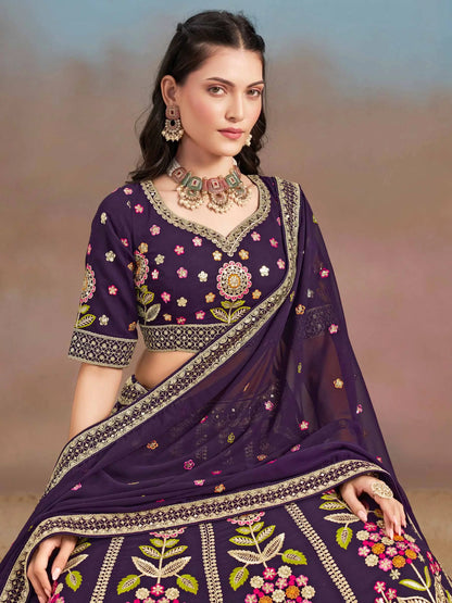 Purple Georgette Lehenga With Dori Zari Thread & Sequins Embroidery Work