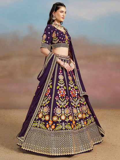 Purple Georgette Lehenga With Dori Zari Thread & Sequins Embroidery Work