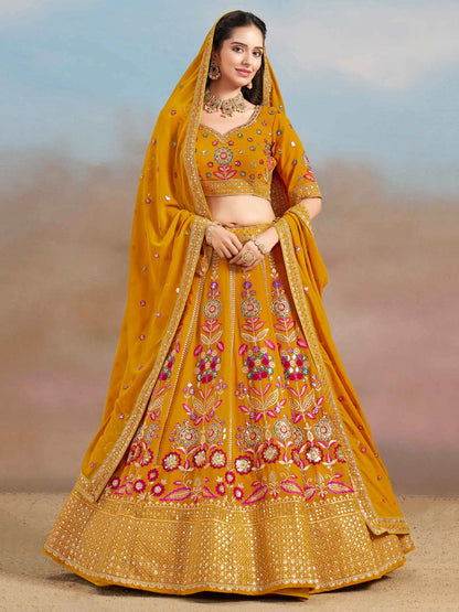 Yellow Georgette Lehenga With Dori Zari Thread & Sequins Embroidery Work