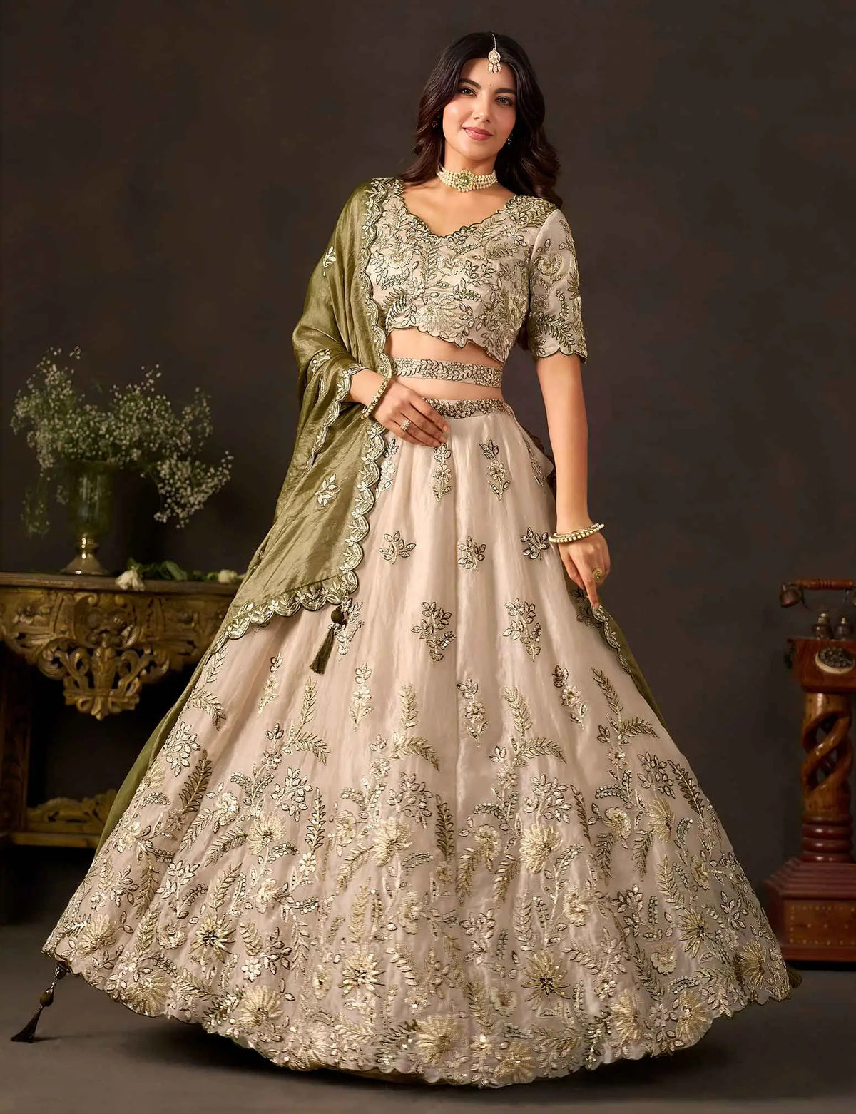 Olive Gold Designer Lehenga Choli