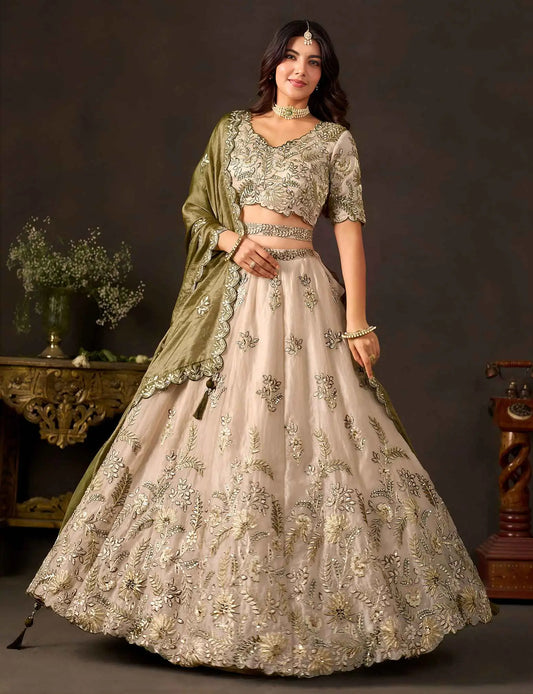 Olive Gold Designer Lehenga Choli