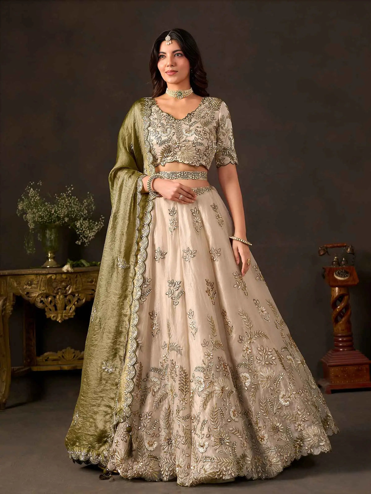 Olive Gold Designer Lehenga Choli