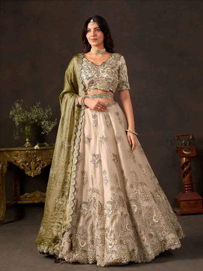Olive Gold Designer Lehenga Choli