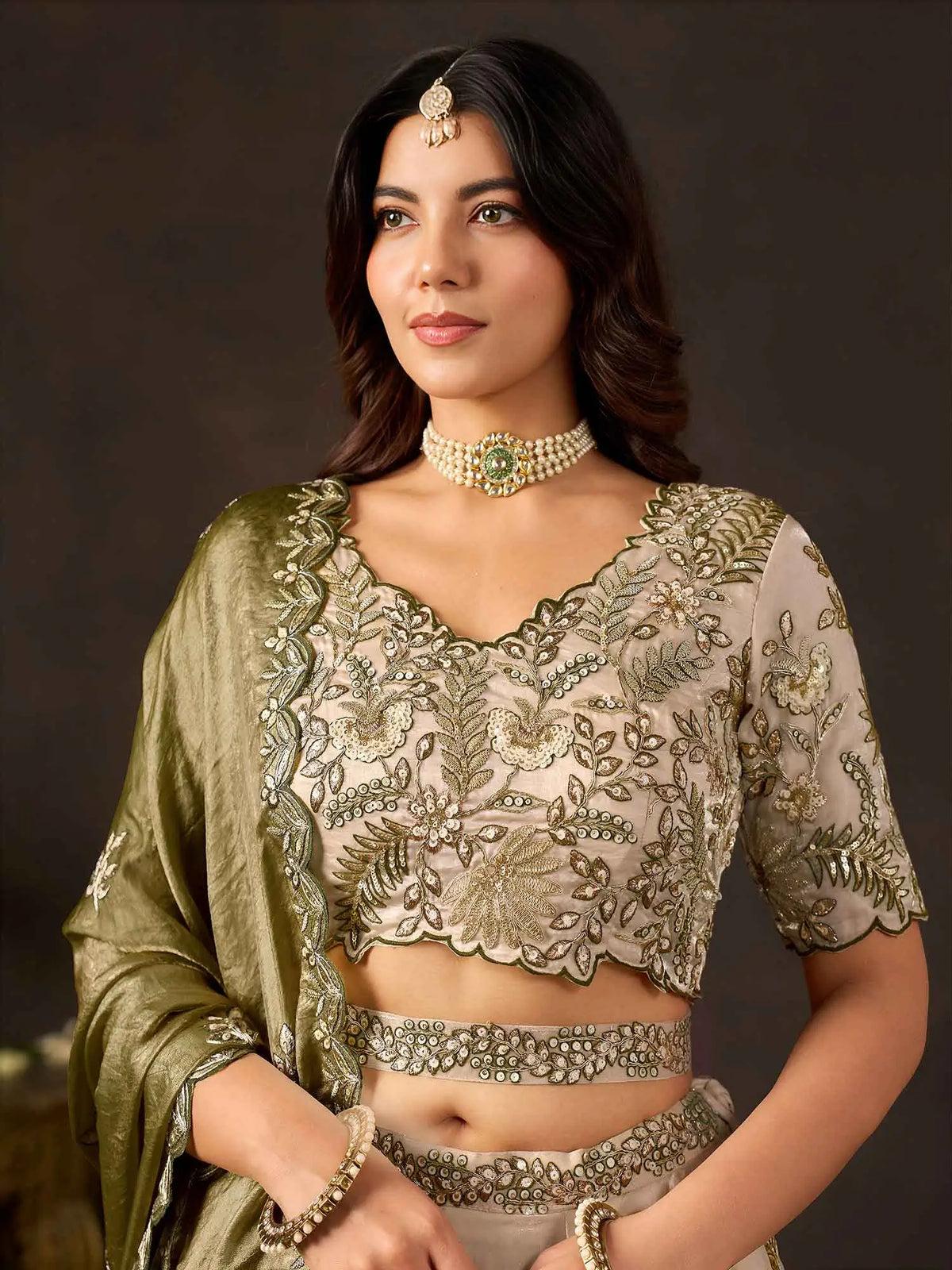 Olive Gold Designer Lehenga Choli