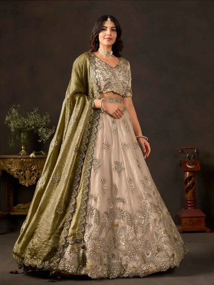 Olive Gold Designer Lehenga Choli