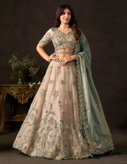 Teal Gold Designer Lehenga Choli