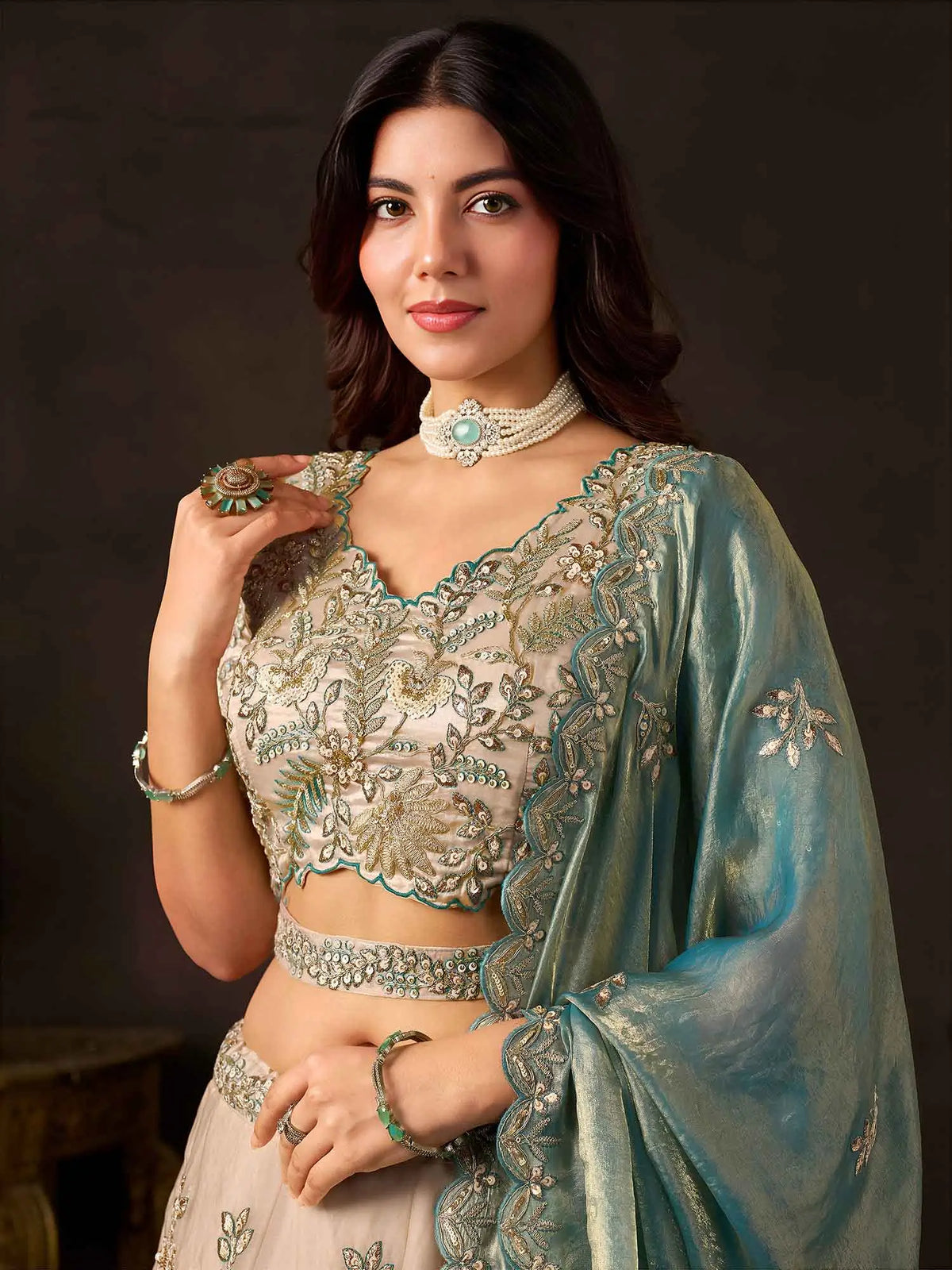 Teal Gold Designer Lehenga Choli