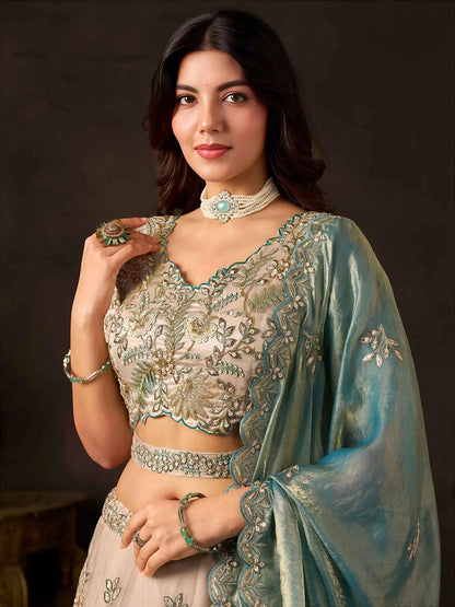 Teal Gold Designer Lehenga Choli