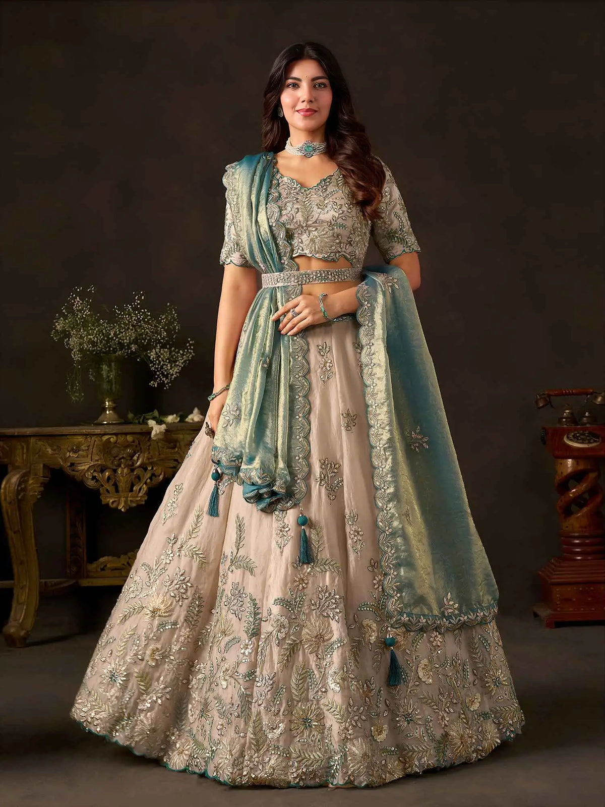 Teal Gold Designer Lehenga Choli