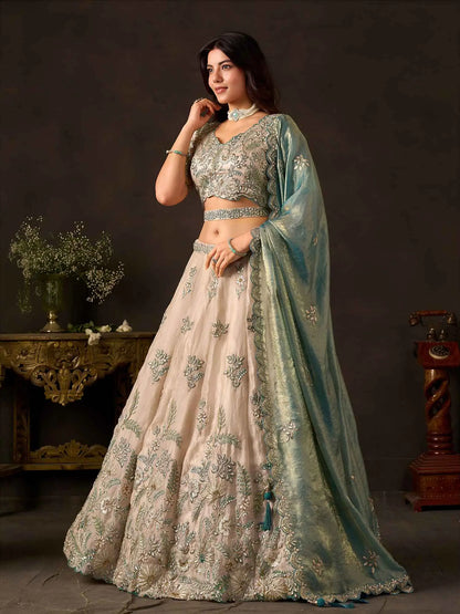 Teal Gold Designer Lehenga Choli