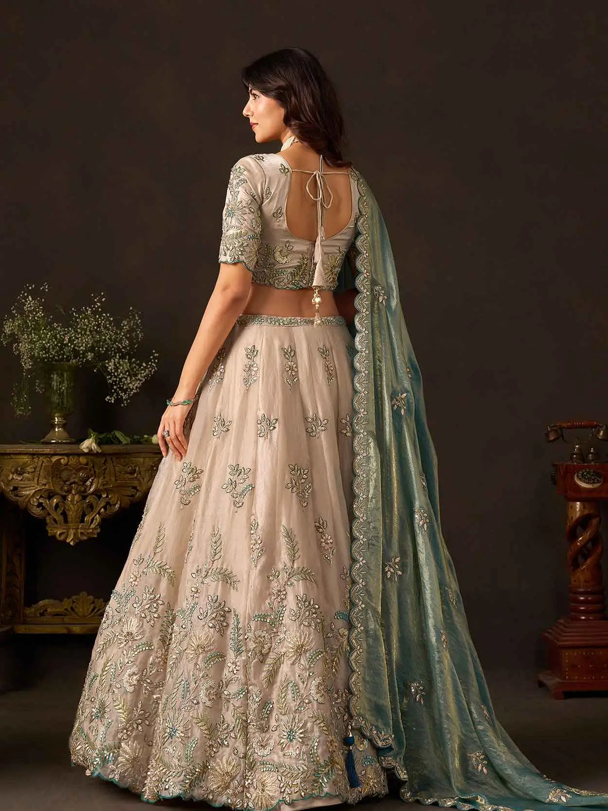 Teal Gold Designer Lehenga Choli